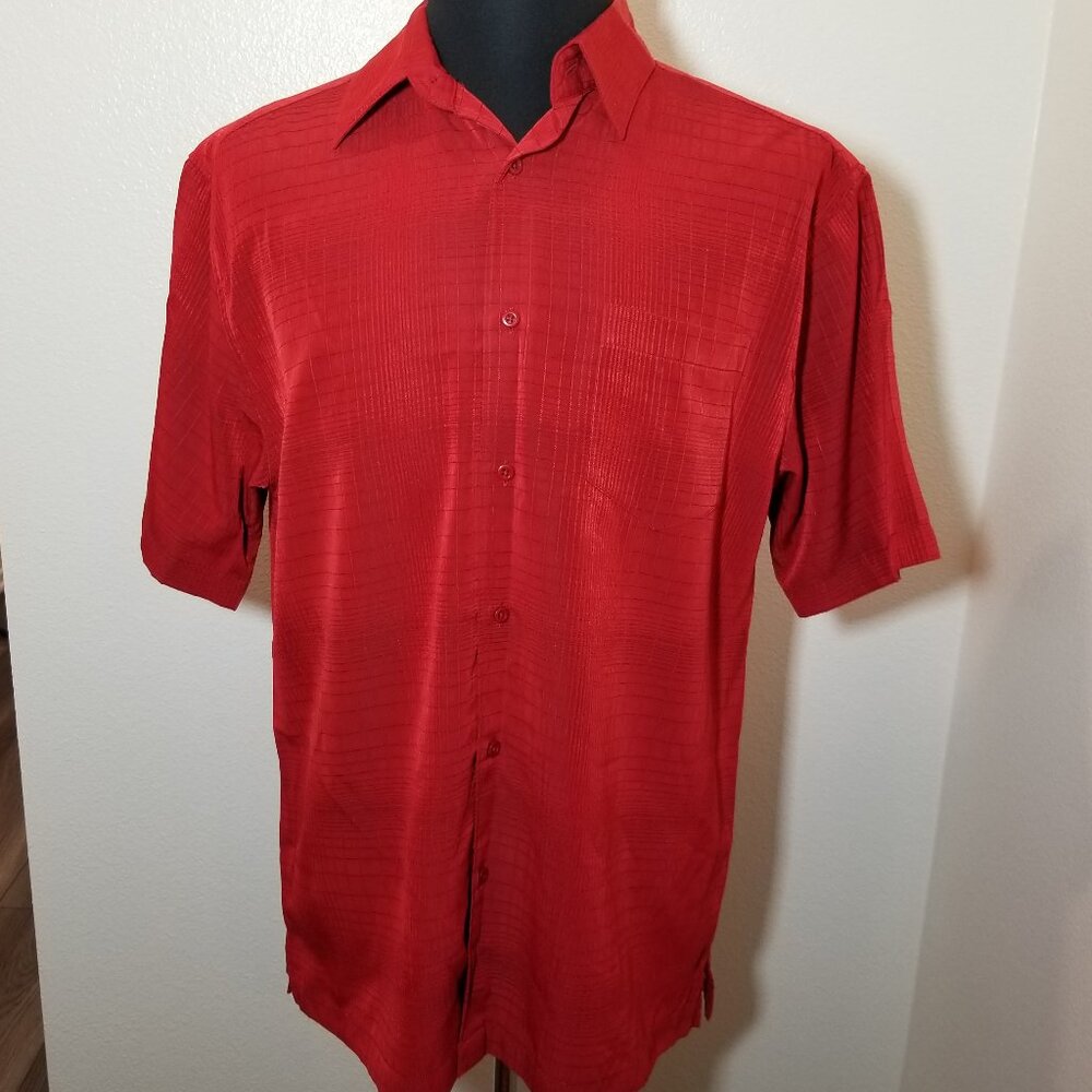 Havanera Mens Large Button Up Red Short Sleeve Shirt Island Tropical Retro Beach